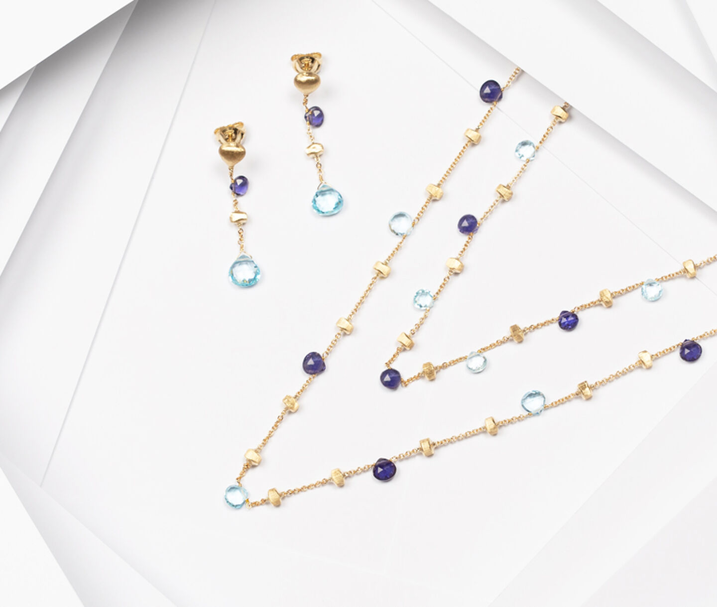 Multi coloured gold & Jewel necklace with matching drop earrings